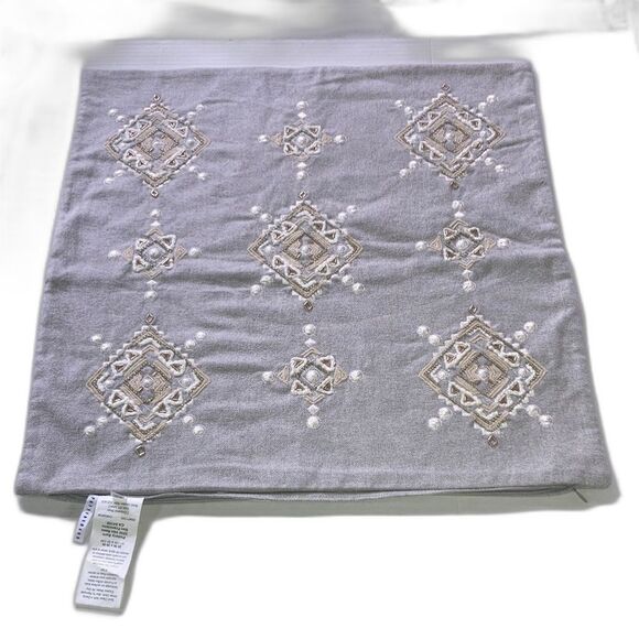 POTTERY BARN Haylie Embroidered Beaded Flannel Pillow Cover 20 x 20 inches - Picture 5 of 12